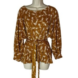 Anthropologie burnt orange long sleeve shirt with tie belt size M